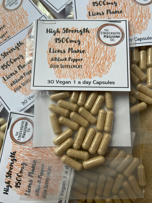 High Strength Lions Mane & Black Pepper 1500mg Capsules- 30 pack