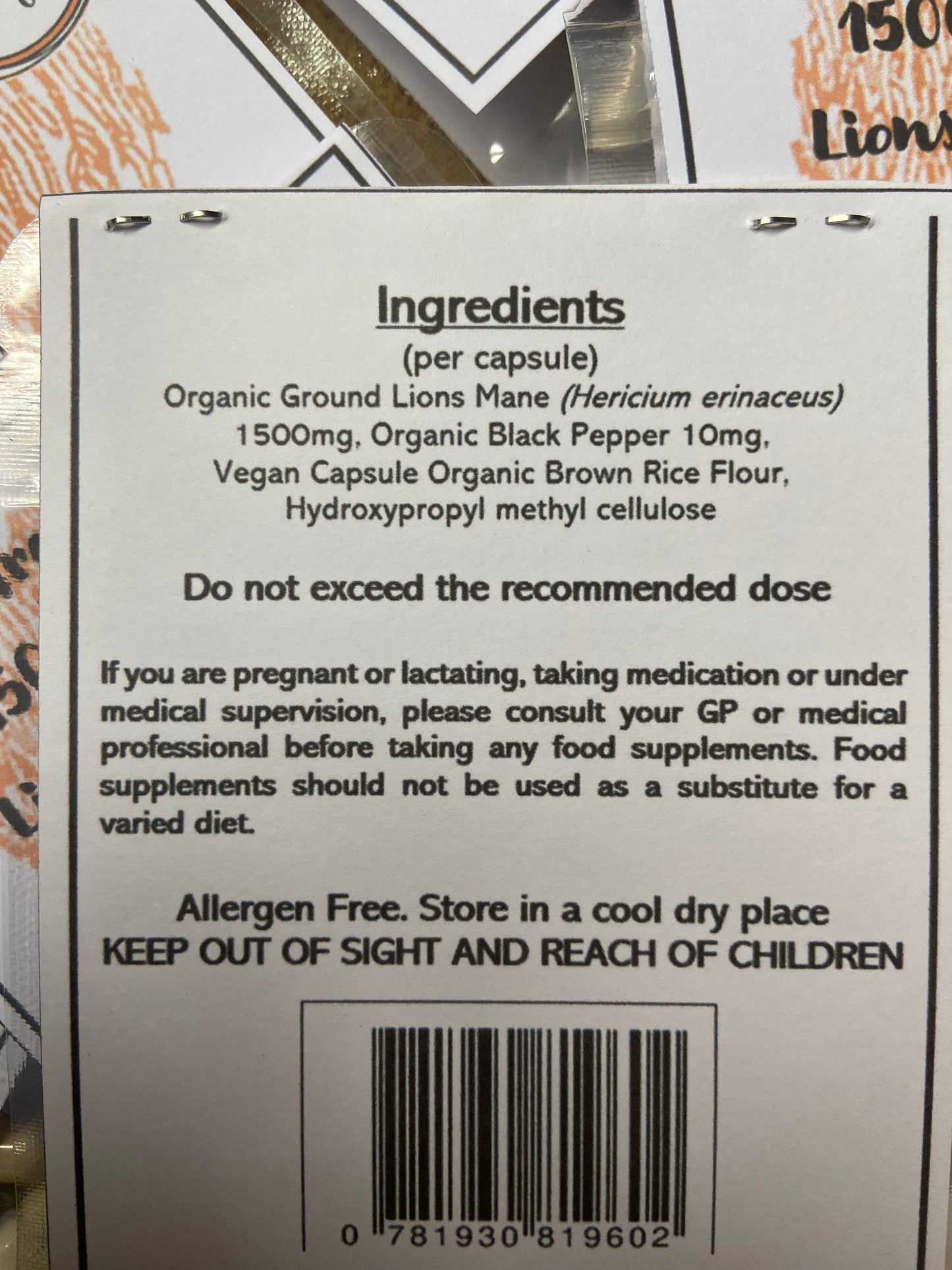 High Strength Lions Mane & Black Pepper 1500mg Capsules- 30 pack