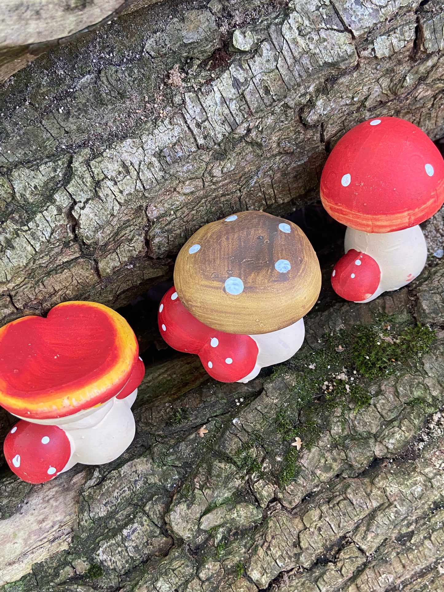 Set of 3 Medium Ceramic indoor/outdoor Mushroom Ornaments