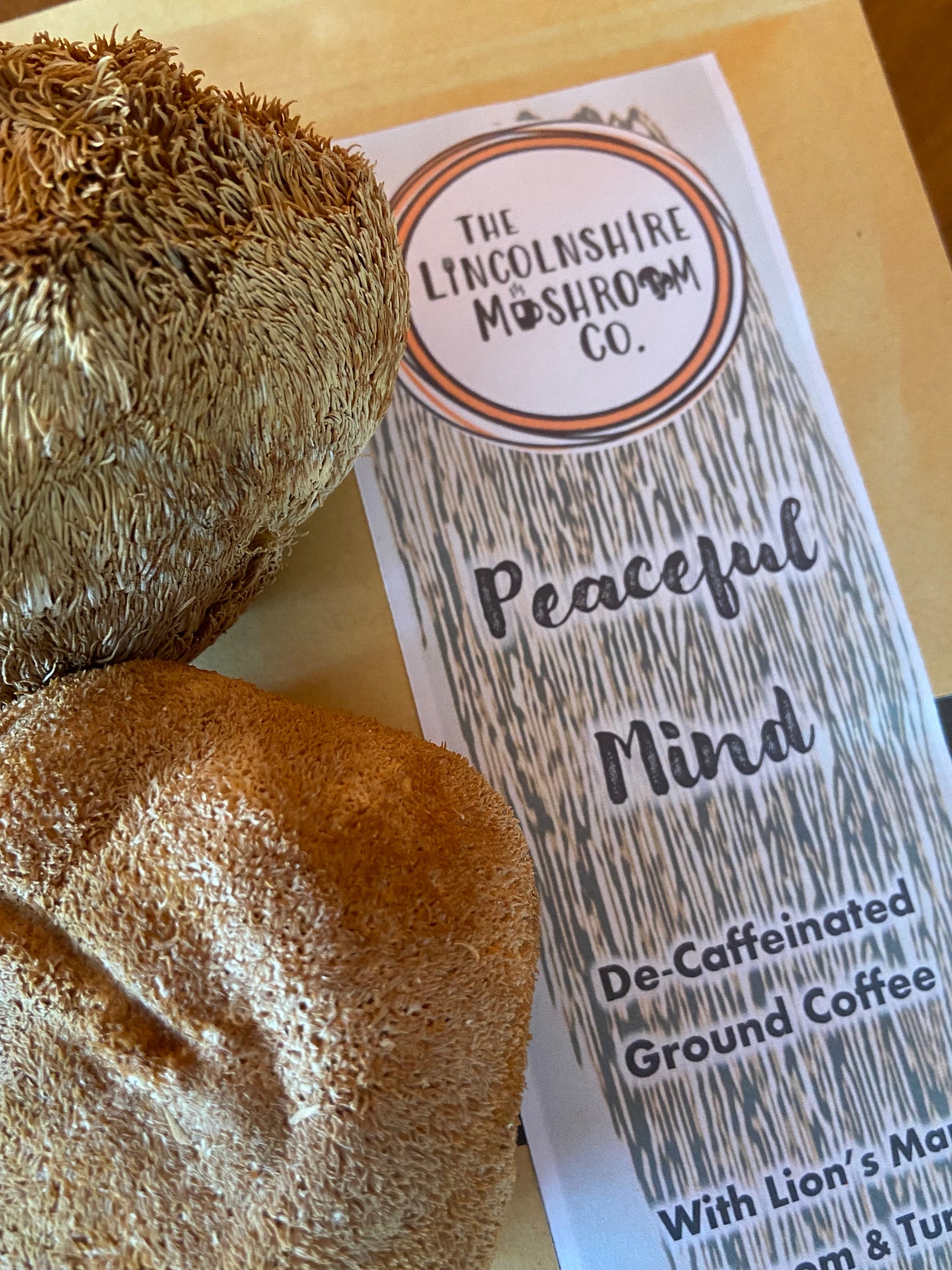 Peaceful Mind, De-Caffeinated Adaptogenic Lions Mane Mushroom Ground Coffee with Turmeric