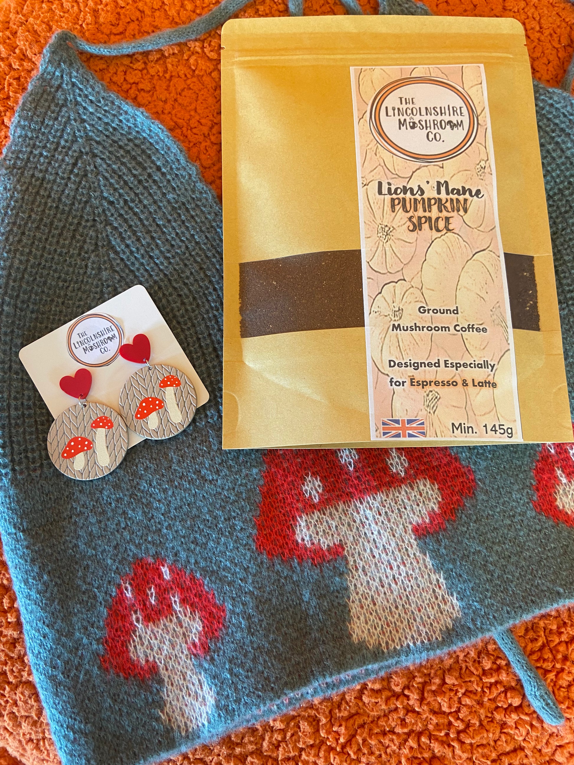 mushroomcore mushroomgirl clothing and mushroom earrings bundle gift autumn vibes mushroom coffee