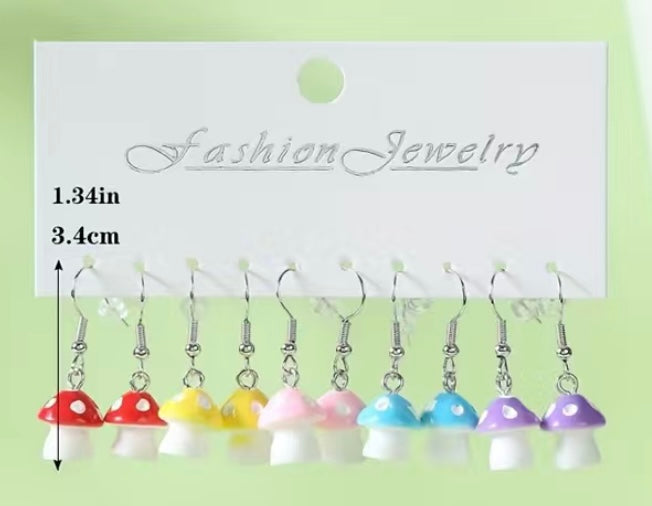 Cute Toadstool 5 colours Earring Set