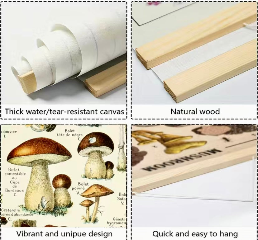 Vintage Style Mushroom Wall Hanging Canvas