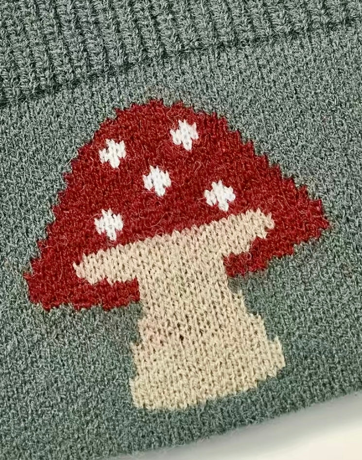 Knitted Mushroom Print Sage Green Halter Top Size 10-14