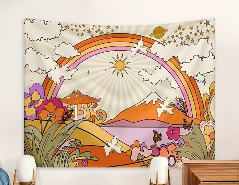 Retro Mushroom World Wall Hanging XXXL