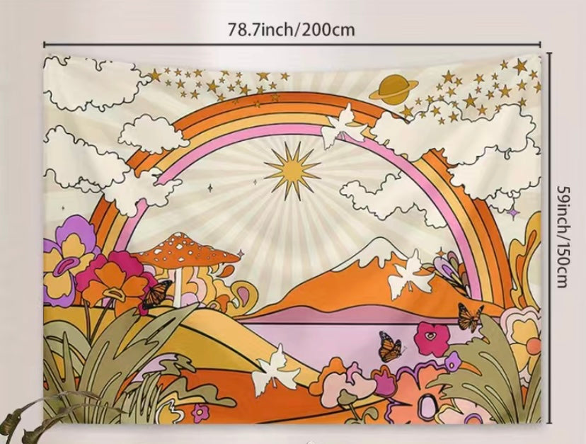 Retro Mushroom World Wall Hanging XXXL