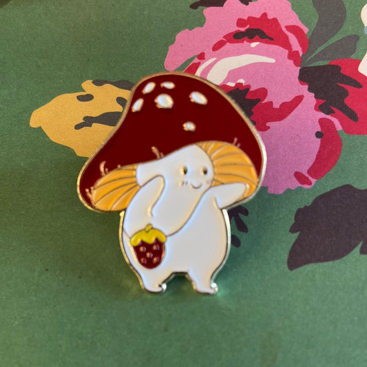 Happy Forager Mushroom Pin Badge