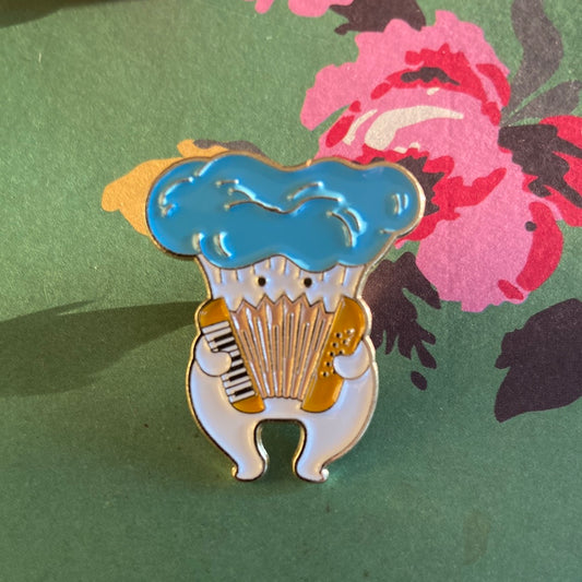 Accordion Playing Mushroom Pin Badge