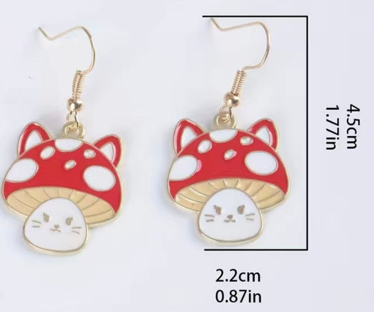 Kitty Mushroom Dangle Earrings