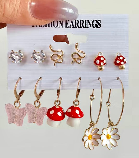 Mushroom Mixed Earring Set of 6