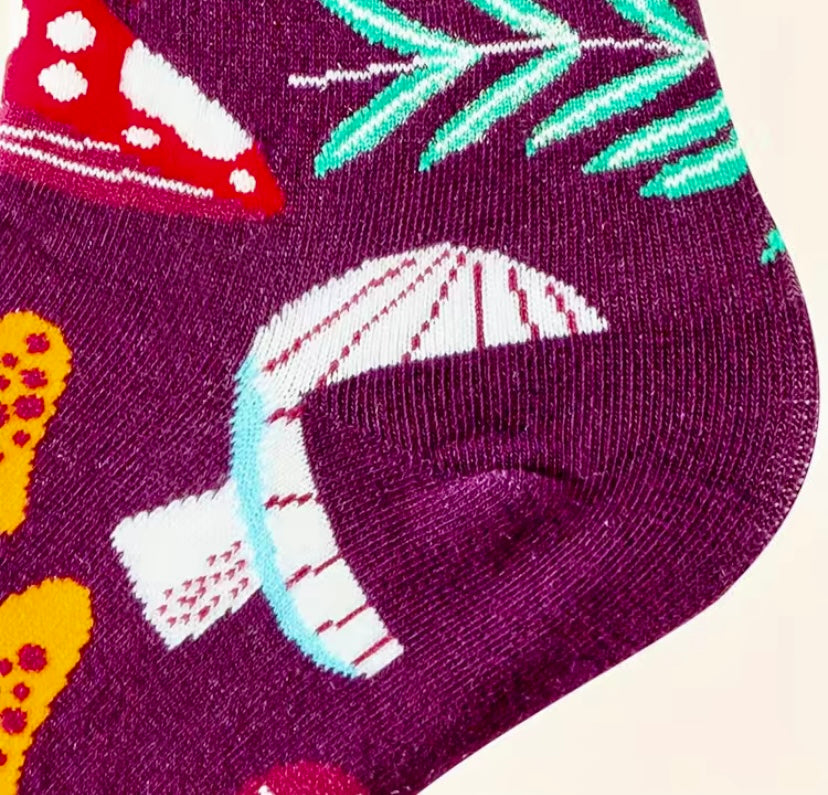 Purple Mushroom Print Socks- One Size