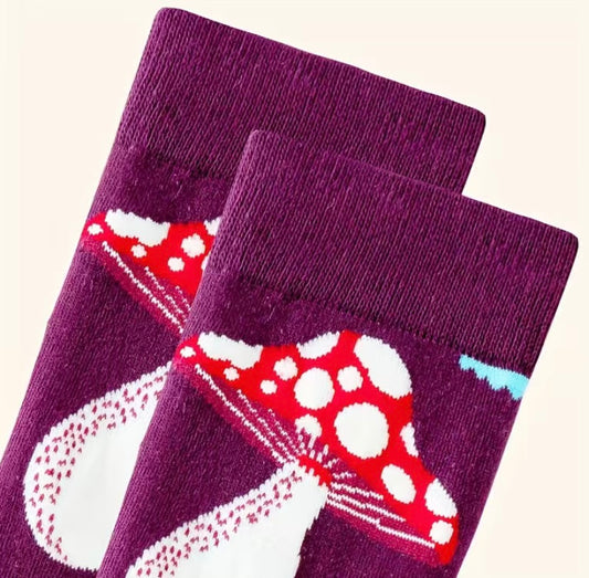 Purple Mushroom Print Socks- One Size